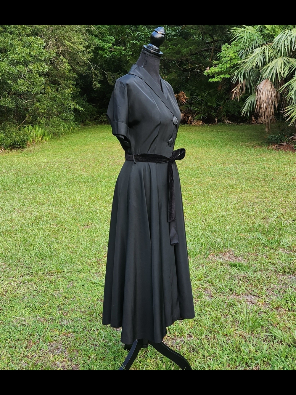 Rockabilly Custom Black Red Flare Midi Dress Retro Stage Costume Goth Vamp Small - Picture 11 of 11